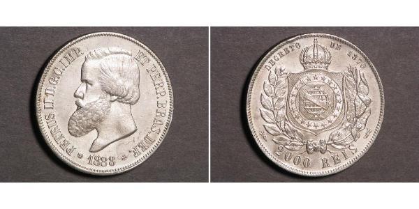 2000 Рейс Бразильская империя (1822-1889) Серебро Педру II (император Бразилии) (1825 - 1891)
