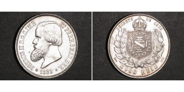 2000 Рейс Бразильская империя (1822-1889) Серебро Педру II (император Бразилии) (1825 - 1891)