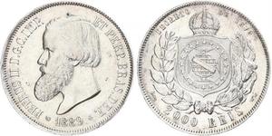2000 Рейс Бразильська імперія (1822-1889) Срібло Педру II (імператор Бразилії) (1825 - 1891)