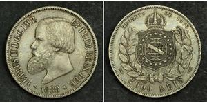 2000 Рейс Бразильська імперія (1822-1889) Срібло Педру II (імператор Бразилії) (1825 - 1891)