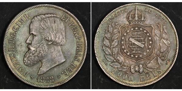 2000 Рейс Бразильська імперія (1822-1889) Срібло Педру II (імператор Бразилії) (1825 - 1891)