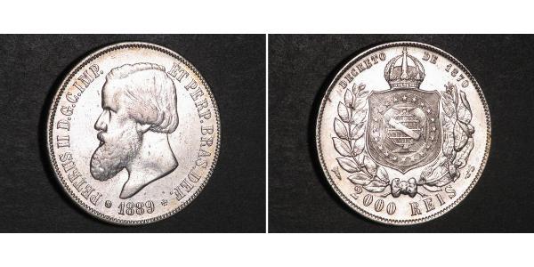 2000 Рейс Бразильська імперія (1822-1889) Срібло Педру II (імператор Бразилії) (1825 - 1891)