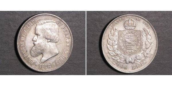 2000 Рейс Бразильська імперія (1822-1889) Срібло Педру II (імператор Бразилії) (1825 - 1891)