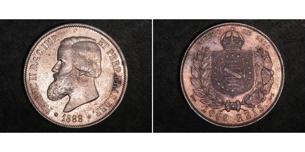 2000 Рейс Бразильська імперія (1822-1889) Срібло Педру II (імператор Бразилії) (1825 - 1891)