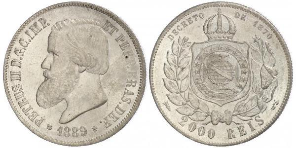 2000 Рейс Бразильська імперія (1822-1889) Срібло Педру II (імператор Бразилії) (1825 - 1891)
