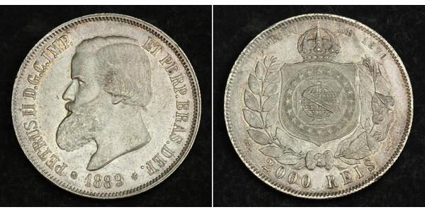 2000 Рейс Бразильська імперія (1822-1889) Срібло Педру II (імператор Бразилії) (1825 - 1891)