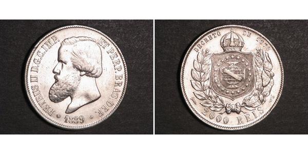 2000 Рейс Бразильська імперія (1822-1889) Срібло Педру II (імператор Бразилії) (1825 - 1891)