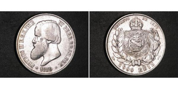 2000 Рейс Бразильська імперія (1822-1889) Срібло Педру II (імператор Бразилії) (1825 - 1891)