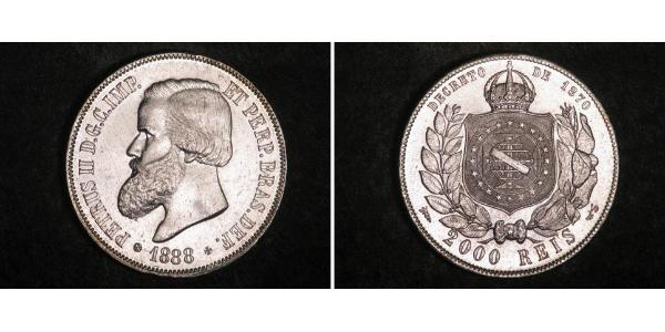 2000 Рейс Бразильська імперія (1822-1889) Срібло Педру II (імператор Бразилії) (1825 - 1891)