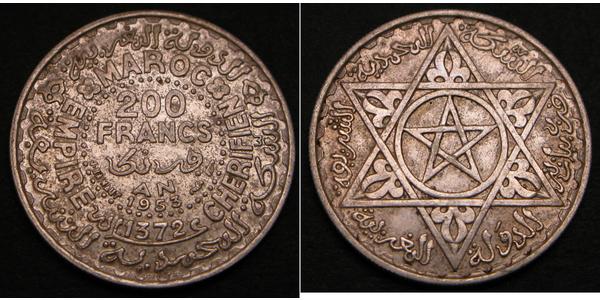 200 Franc Marocco Argento Muhammad V del Marocco (1909 - 1961)