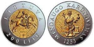 200 Litas Lituanie (1991 - ) Argent/Or 