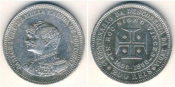 200 Reis Royaume de Portugal (1139-1910) Argent Charles I de Portugal (1863-1908)