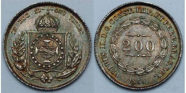 200 Reis Impero del Brasile (1822-1889) Argento 