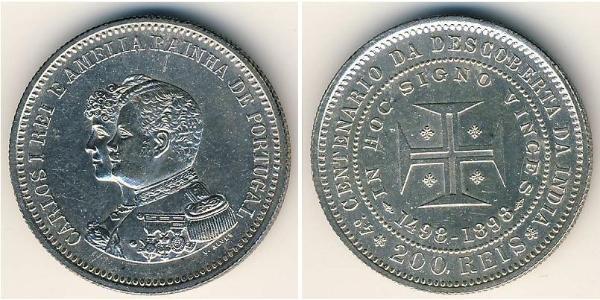 200 Reis Kingdom of Portugal (1139-1910) Silver Carlos I of Portugal (1863-1908)