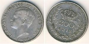 200 Reis 葡萄牙王國 (1139 - 1910) 銀 Manuel II of Portugal (1889-1932)