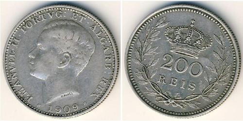 200 Reis 葡萄牙王國 (1139 - 1910) 銀 Manuel II of Portugal (1889-1932)