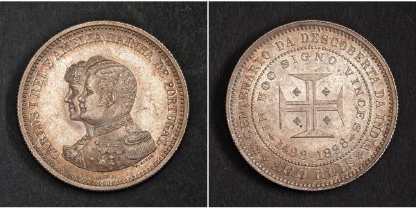 200 Рейс Королевство Португалия (1139-1910) Серебро Карлуш I король Португалии(1863-1908)