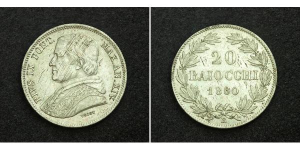 20 Baiocco États pontificaux (752-1870) Argent Pie IX (1792- 1878)