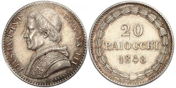 20 Baiocco Ciudad del Vaticano Plata 