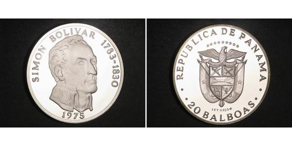 20 Balboa Panama Argent Simon Bolivar (1783 - 1830)