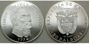 20 Balboa Panamá Argento Simon Bolivar (1783 - 1830)