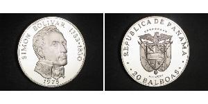 20 Balboa Panamá Argento Simon Bolivar (1783 - 1830)