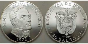 20 Balboa Panamá Argento Simon Bolivar (1783 - 1830)