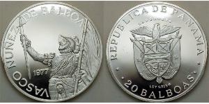 20 Balboa Panamá Argento Vasco Núñez de Balboa (1475 – 1519)