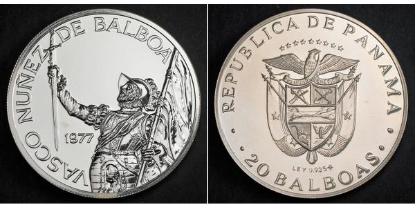 20 Balboa Panamá Argento Vasco Núñez de Balboa (1475 – 1519)