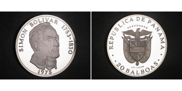 20 Balboa Panamá Argento Simon Bolivar (1783 - 1830)