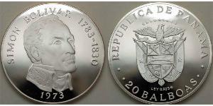 20 Balboa Panamá Plata Simon Bolivar (1783 - 1830)