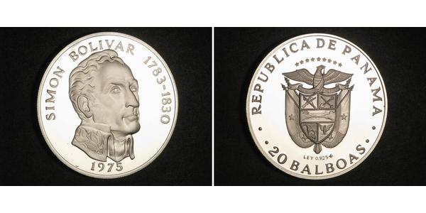 20 Balboa Panamá Plata Simon Bolivar (1783 - 1830)