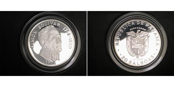 20 Balboa Republic of Panama Silver Simon Bolivar (1783 - 1830)
