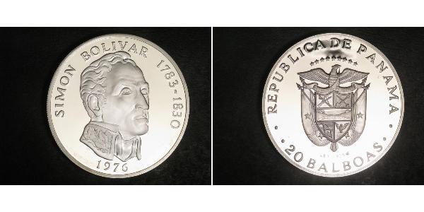 20 Balboa Republic of Panama Silver Simon Bolivar (1783 - 1830)