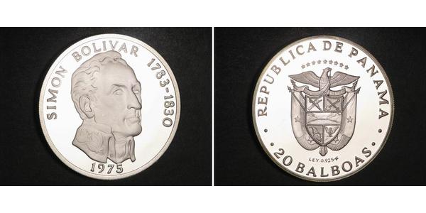 20 Balboa Republic of Panama Silver Simon Bolivar (1783 - 1830)