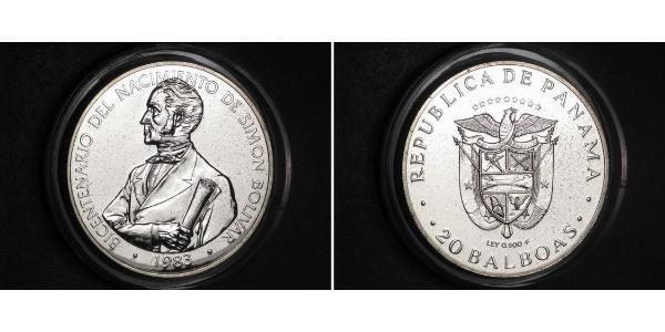 20 Balboa 巴拿马 銀 Simon Bolivar (1783 - 1830)