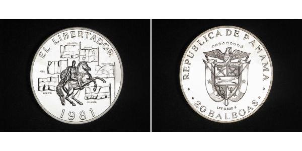 20 Balboa 巴拿马 銀 Simon Bolivar (1783 - 1830)