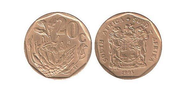 20 Cent Afrique du Sud Acier/Laiton 