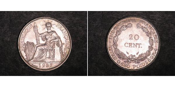 20 Cent Indochine française (1887-1954) Argent 