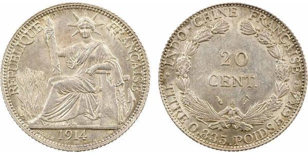 20 Cent Indochine française (1887-1954) Argent 