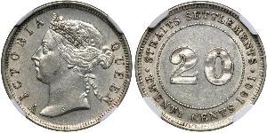 20 Cent Établissements des détroits (1826 - 1946) Argent Victoria (1819 - 1901)