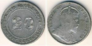 20 Cent Établissements des détroits (1826 - 1946) Argent Édouard VII (1841-1910)