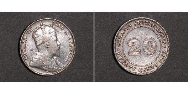 20 Cent Établissements des détroits (1826 - 1946) Argent Édouard VII (1841-1910)