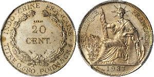 20 Cent Indocina francese (1887-1954) Argento 