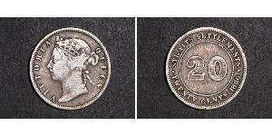 20 Cent Insediamenti dello Stretto (1826 - 1946) Argento Vittoria (1819 - 1901)