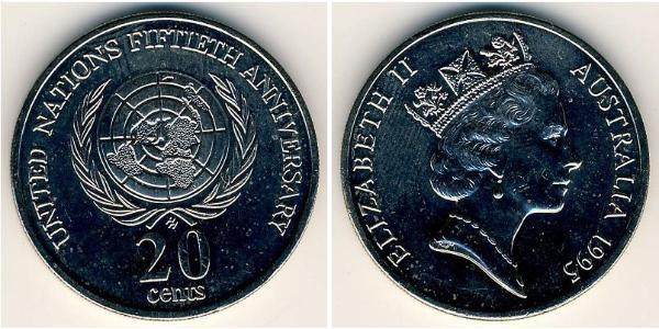 20 Cent Australia (1939 - ) Copper/Nickel Elizabeth II (1926-2022)