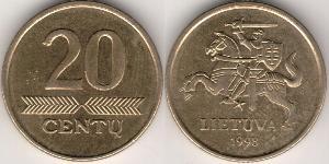 20 Cent Lituanie (1991 - ) Laiton 