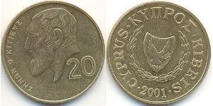 20 Cent Republic of Cyprus (1960 - ) Brass/Nickel 