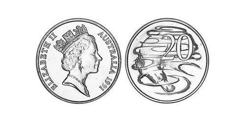 20 Cent Australia (1939 - ) Níquel/Cobre Isabel II (1926-2022)