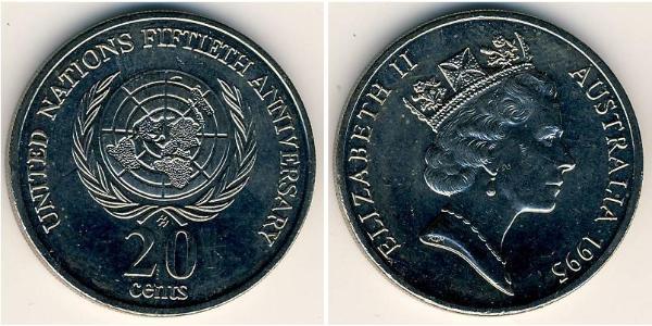 20 Cent Australia (1939 - ) Níquel/Cobre Isabel II (1926-2022)